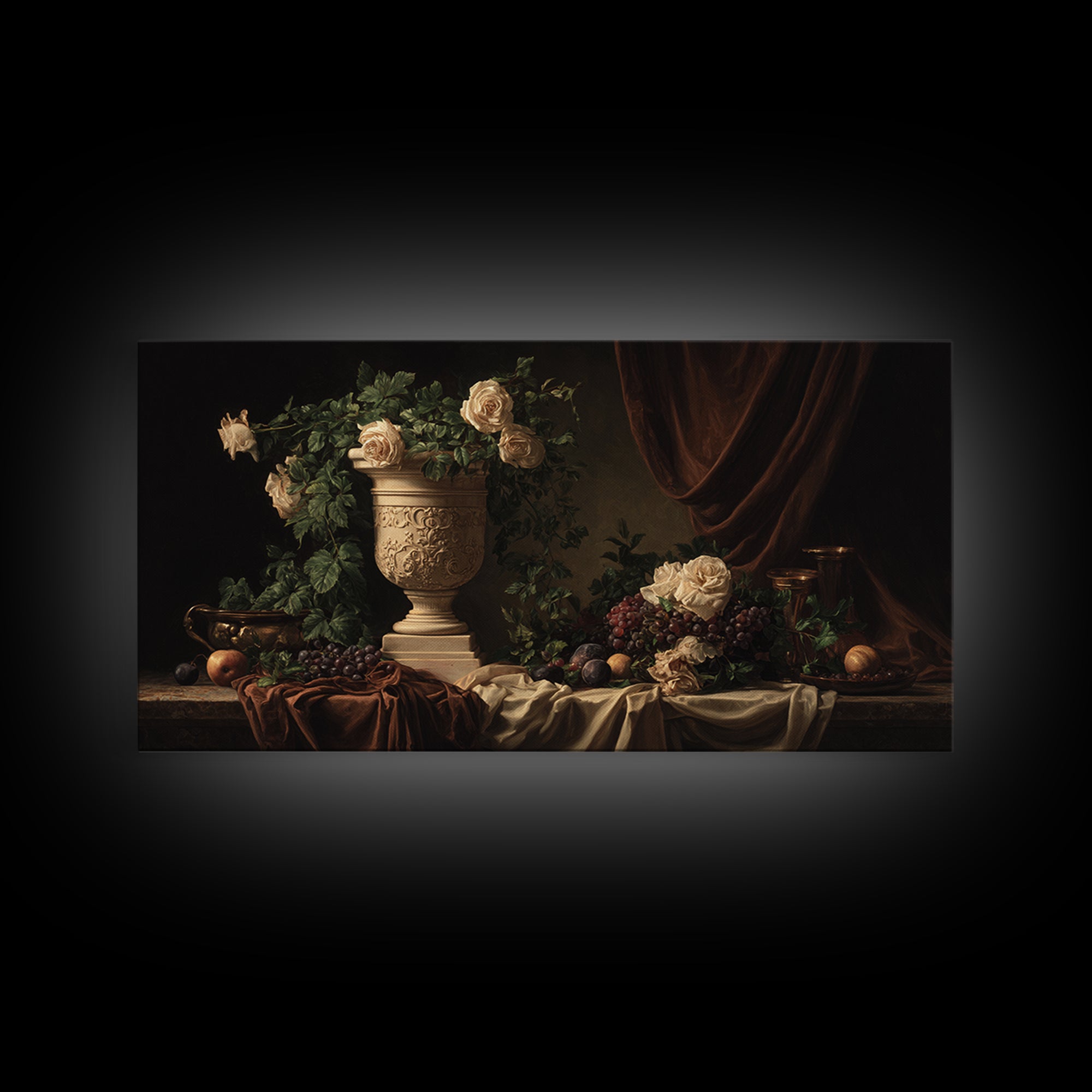 Garden Urn with Roses and Ivy Canvas Print, Traditional Art, Canvas, Living Room Decor, Watercolor Art, Classic, Furry Art, TRA-2x1-68