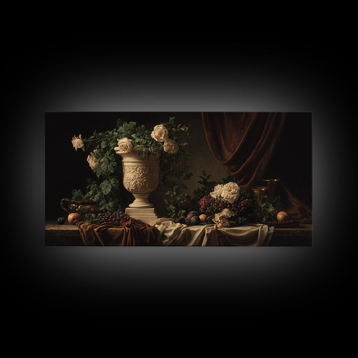 Garden Urn with Roses and Ivy Canvas Print, Traditional Art, Canvas, Living Room Decor, Watercolor Art, Classic, Furry Art, TRA-2x1-68