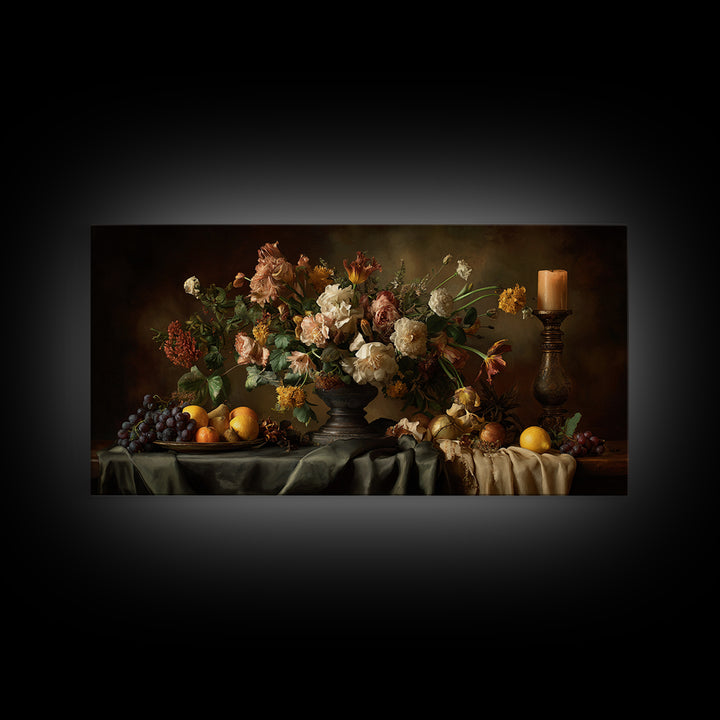 Formal Floral Still Life Canvas Print, Traditional Art, Digital Art, Living Room Decor, Oil Painting, Classic, Custom Art, TRA-2x1-70