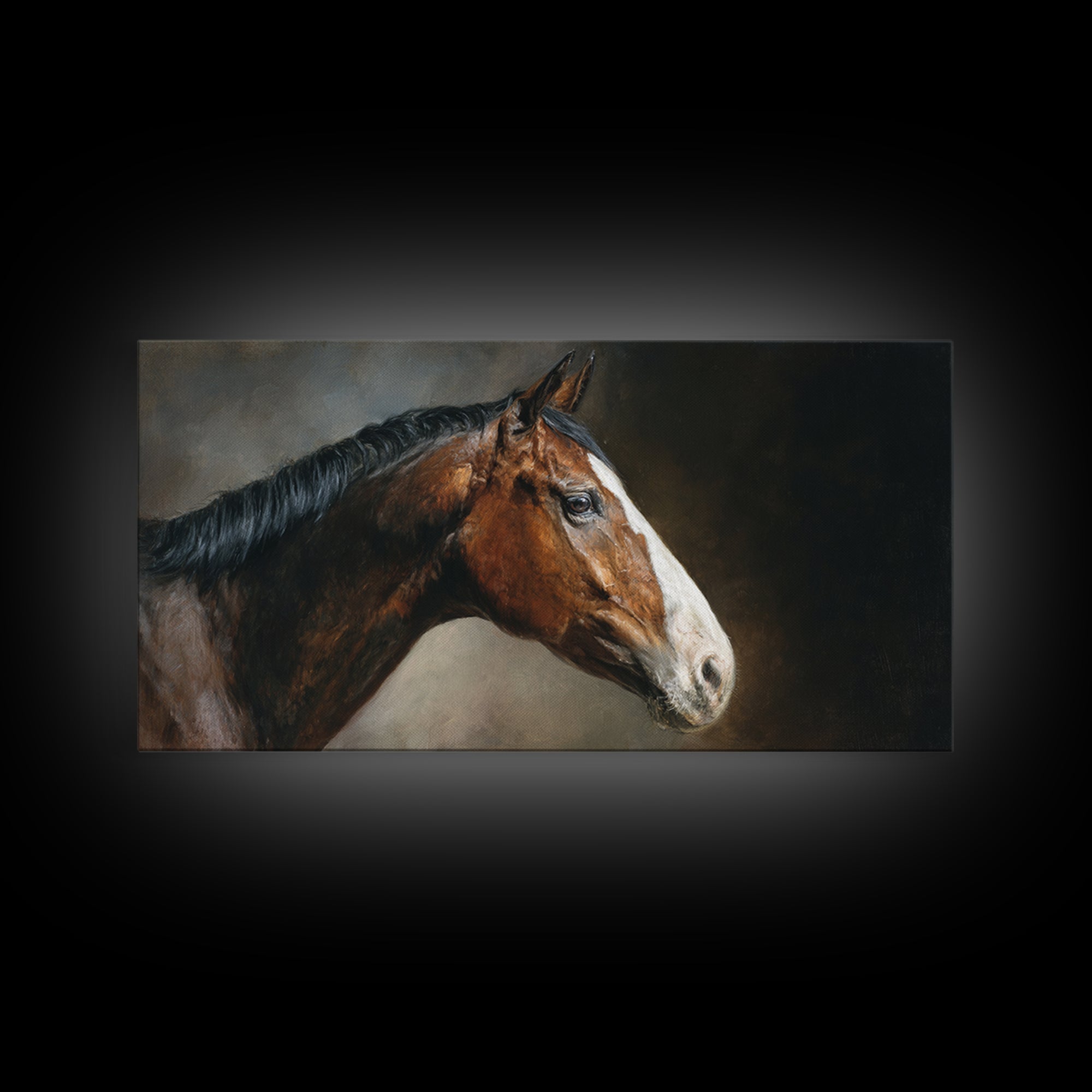 Realistic Horse Portrait Canvas Print, Traditional Art, Landscape, Living Room Decor, Fine Art, Classic, Textured Painting, TRA-2x1-71