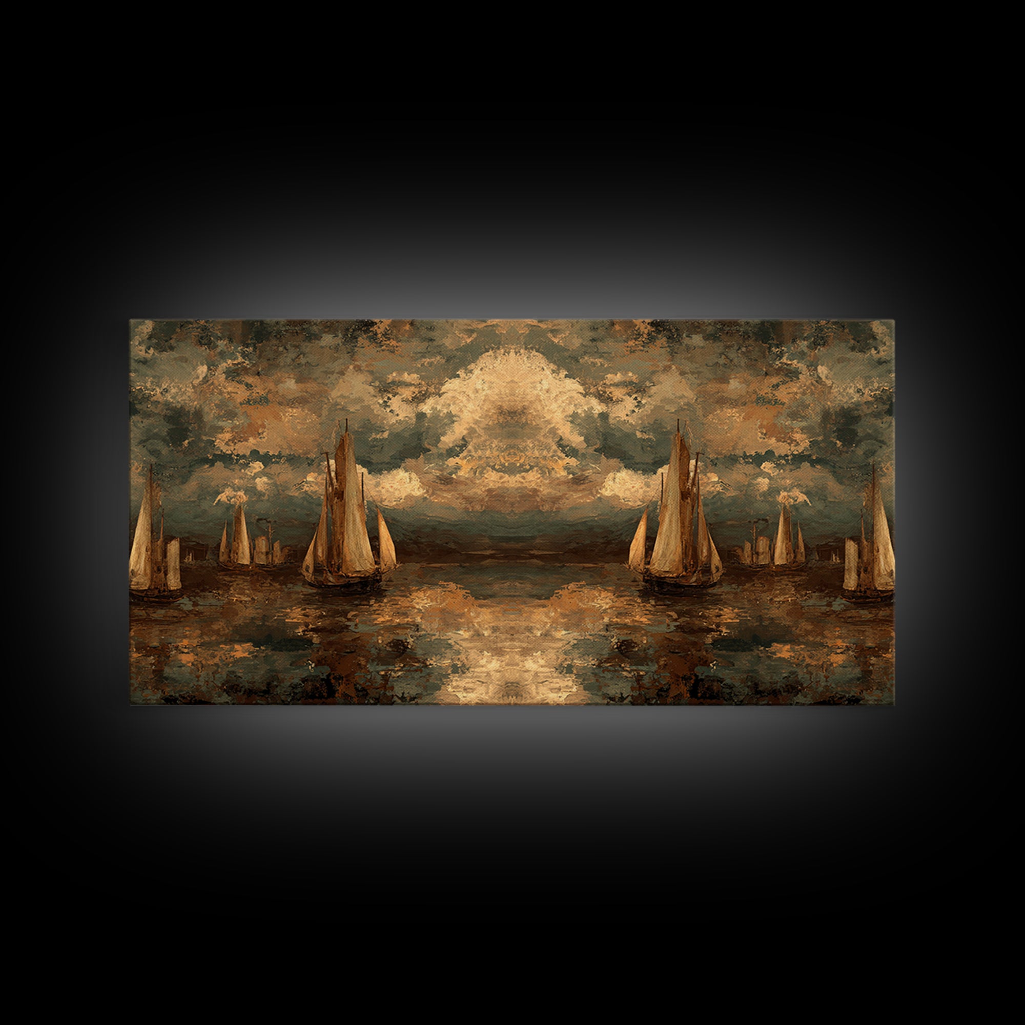 Seascape with Sailboats and Cloudy Sky Canvas Print, Traditional Art, Original Art, Living Room Decor, Fine Art, Classic, TRA-2x1-73
