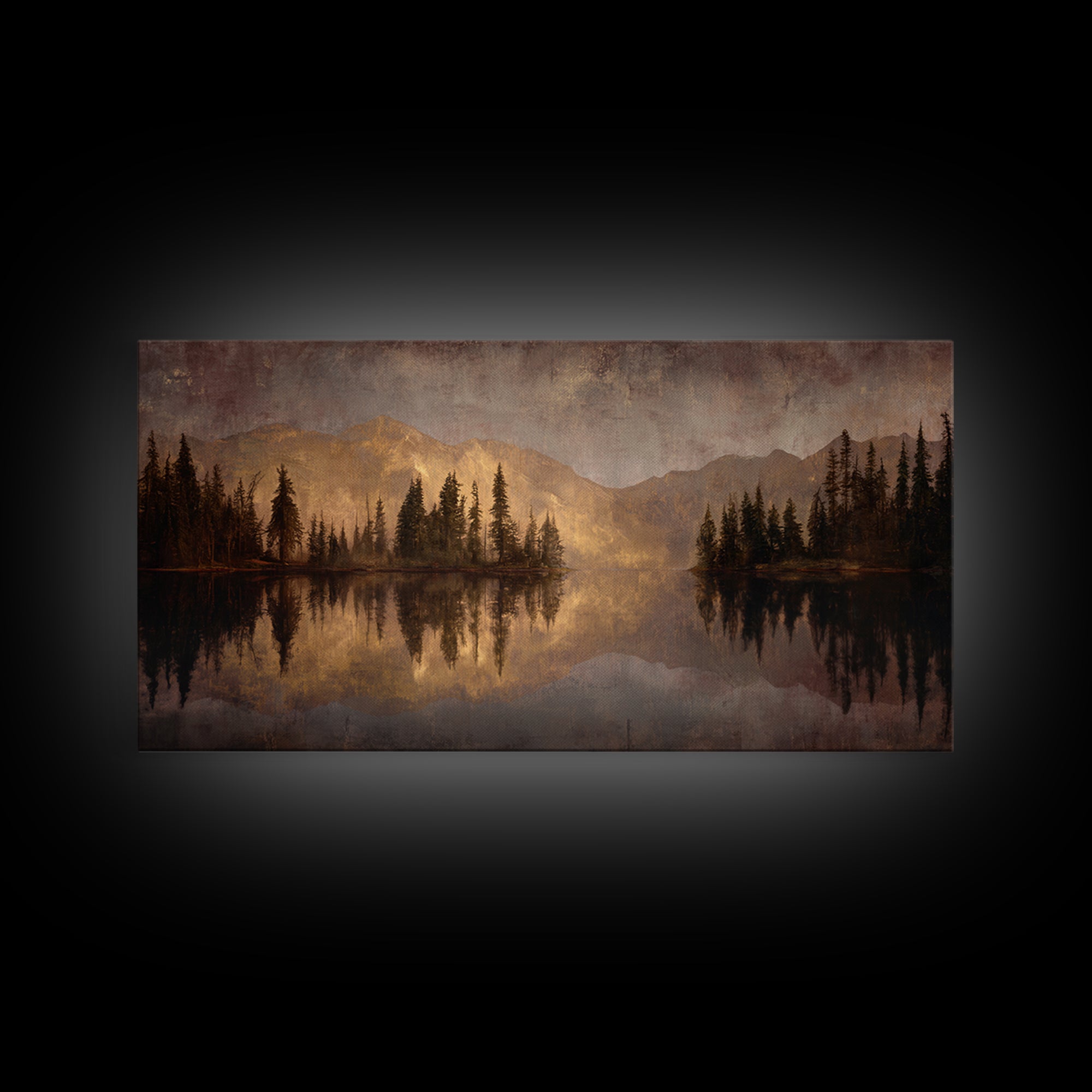 Mountain Lake with Pine Forest Reflection Canvas Print, Traditional Art, Digital Print, Living Room Decor, Fine Art, Classic, TRA-2x1-77
