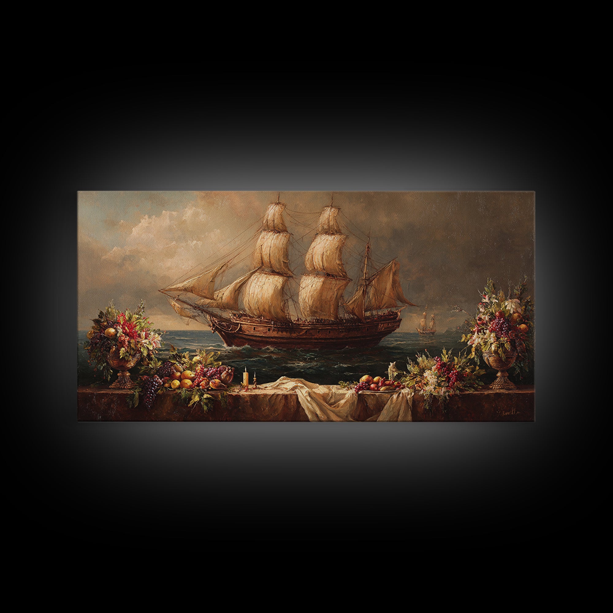Ship at Sea Canvas Print, Traditional Art, Painting, Living Room Decor, Fine Art, Classic, Art Commissions, Japanese Art, TRA-2x1-82