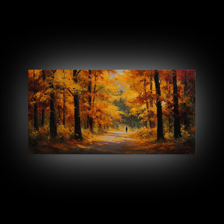 Autumn Forest Road Framed Canvas Print, Traditional Art, Japanese Art, Living Room Decor, Fine Art, Classic, Gallery Decor, TRA-2x1-84