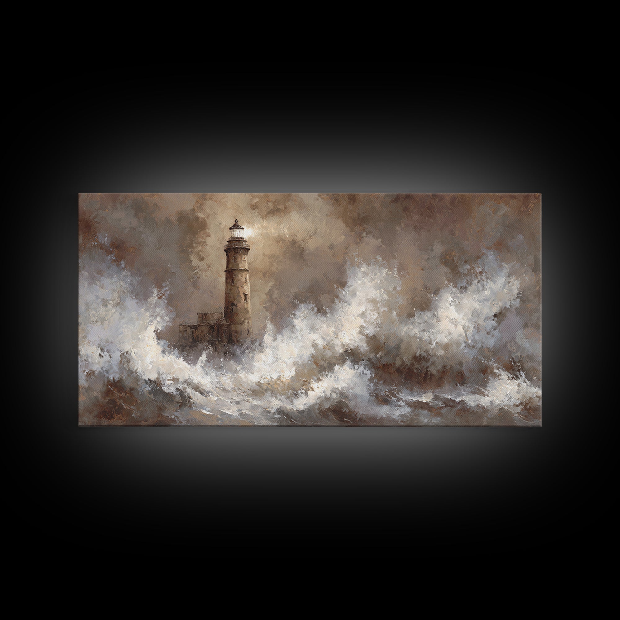 Lighthouse with Crashing Waves Canvas Print, Traditional Art, Art Commissions, Living Room Decor, Classic, Pokemon Poster, TRA-2x1-89