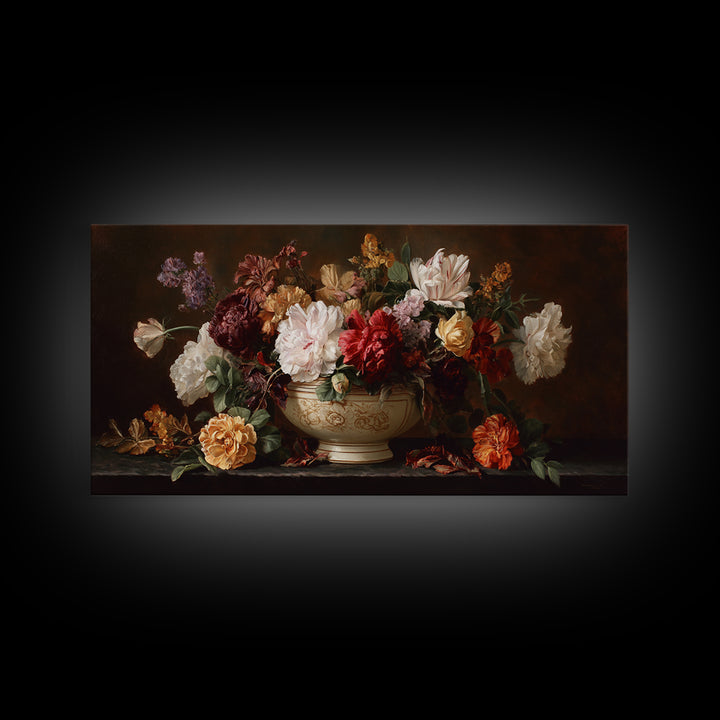 Formal Floral Still Life Canvas Print, Traditional Art, Digital Art, Living Room Decor, Oil Painting, Classic, Custom Art, TRA-2x1-94