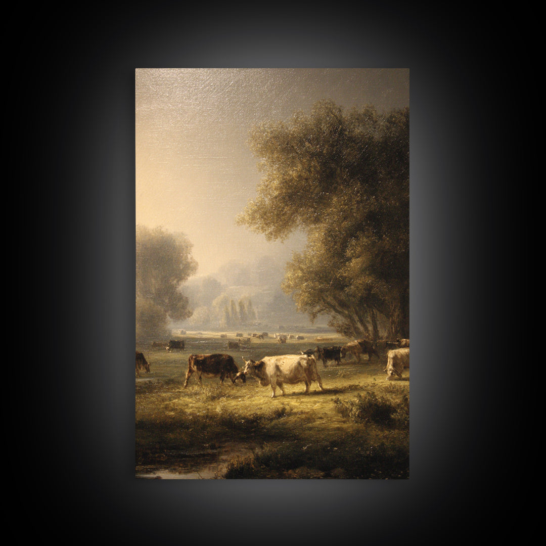 Pastoral Countryside with Cows in Field Canvas Print, Traditional Art, Minimalist Decor, Living Room Decor, Fine Art, Classic, TRA-2x3-15