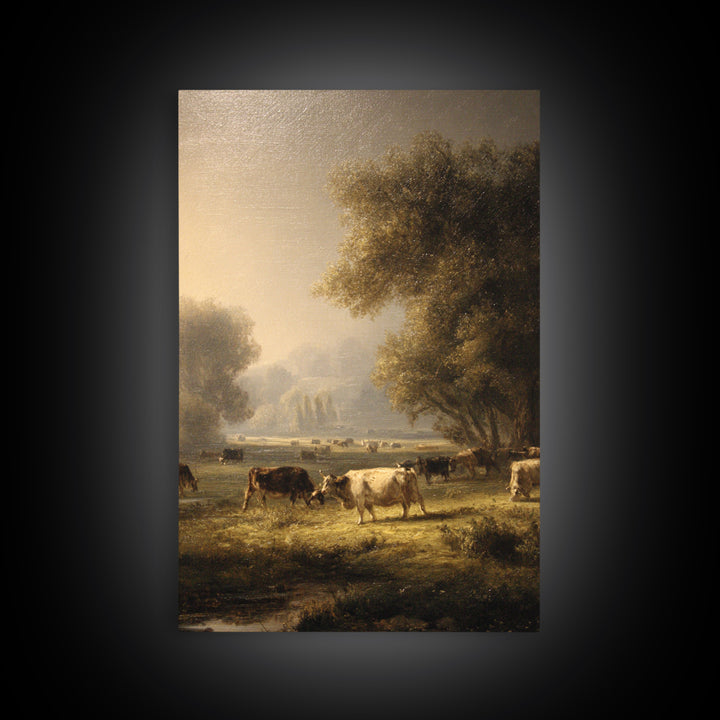 Pastoral Countryside with Cows in Field Canvas Print, Traditional Art, Minimalist Decor, Living Room Decor, Fine Art, Classic, TRA-2x3-15