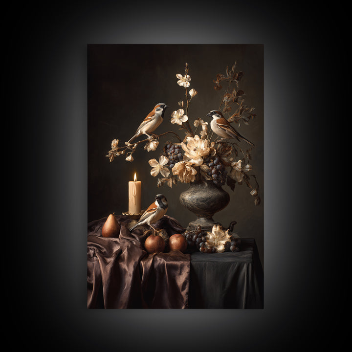 Bird Study on a Flowering Branch Framed Canvas Print, Traditional Art, Home Decor, Living Room Decor, Fine Art, Classic, TRA-2x3-18