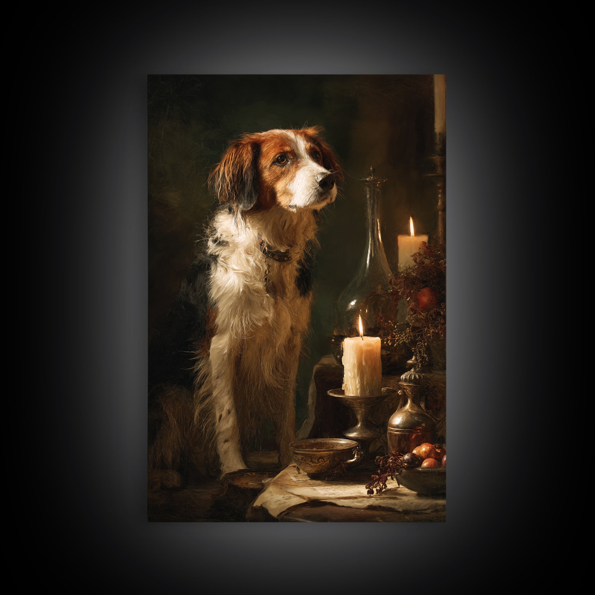 Hunting Dog Portrait Framed Canvas Print, Traditional Art, Digital Print, Living Room Decor, Oil Painting, Classic, Indian Art, TRA-2x3-20