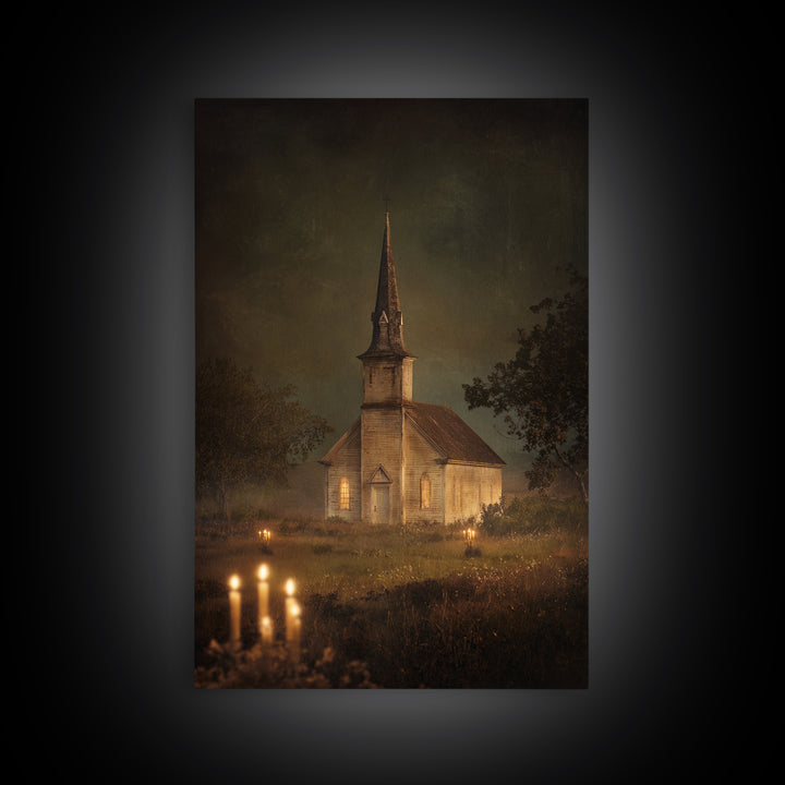 Church Steeple Across Rural Meadow Canvas Print, Traditional Art, Artwork, Living Room Decor, Oil Painting, Classic, TRA-2x3-45