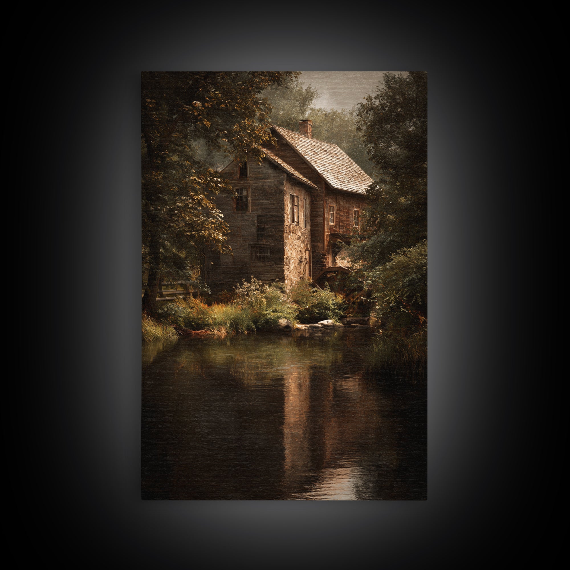 Watermill Beside a Quiet Stream Canvas Print, Traditional Art, Original Art, Living Room Decor, Fine Art, Classic, Landscape, TRA-2x3-49