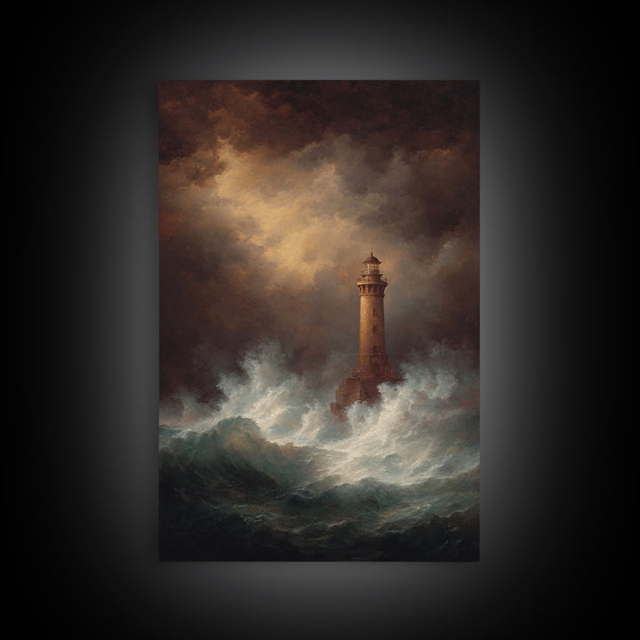 Lighthouse with Crashing Waves Canvas Print, Traditional Art, Canvas, Living Room Decor, Watercolor Art, Classic, Furry Art, TRA-2x3-5
