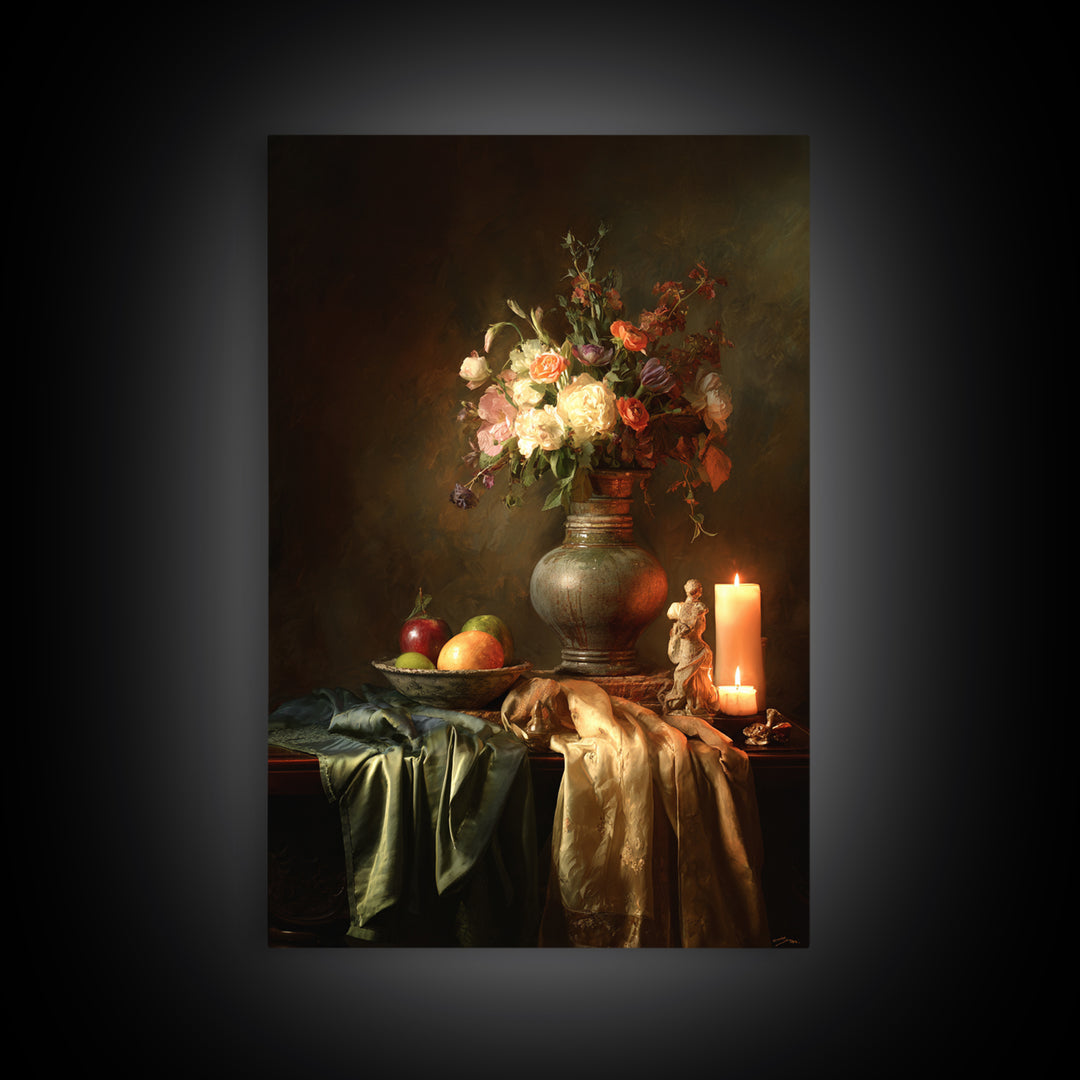 Formal Floral Still Life Canvas Print, Traditional Art, Boho, Living Room Decor, Classic, Indian Wall Art, Japanese Decor, TRA-2x3-58