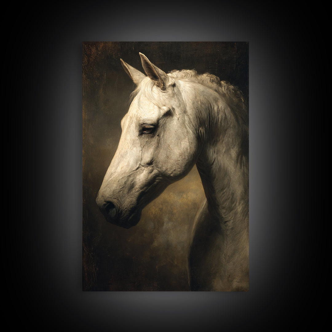 Realistic Horse Portrait Framed Canvas Print, Traditional Art, Digital Print, Living Room Decor, Oil Painting, Classic, TRA-2x3-59