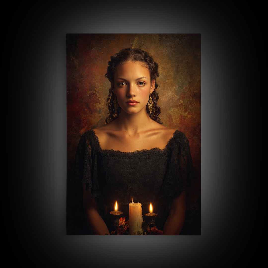Classical Portrait with Dignified Lighting Framed Canvas Print, Traditional Art, Living Room Decor, Oil Painting, Classic, TRA-2x3-64