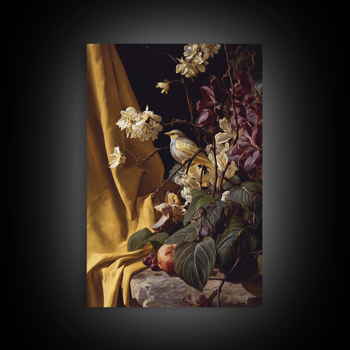 Bird Study on a Flowering Branch Canvas Print, Traditional Art, Art Print, Living Room Decor, Fine Art, Classic, Custom Art, TRA-2x3-66