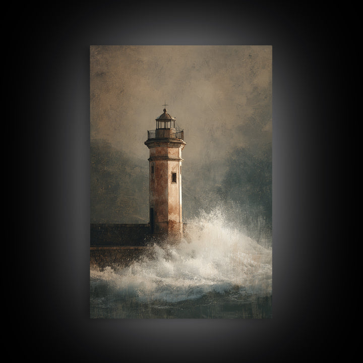 Lighthouse with Crashing Waves Canvas Print, Traditional Art, Custom Art, Living Room Decor, Fine Art, Classic, Modern Decor, TRA-2x3-77