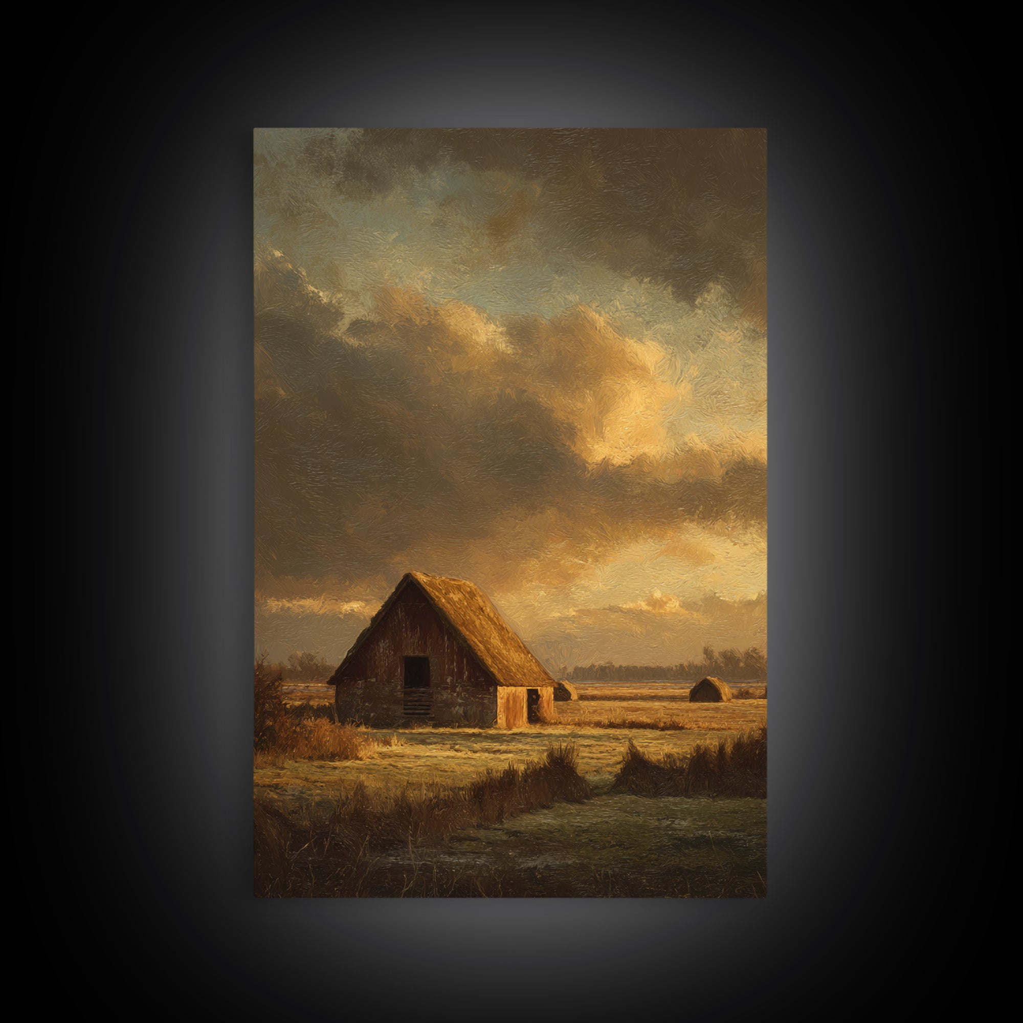 Barn and Farmland Canvas Print, Traditional Art, Original Art, Living Room Decor, Fine Art, Classic, Landscape, Indian Art, TRA-2x3-79