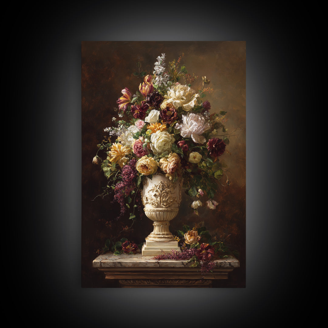 Formal Floral Still Life Canvas Print, Traditional Art, Boho, Living Room Decor, Classic, Indian Wall Art, Japanese Decor, TRA-2x3-82