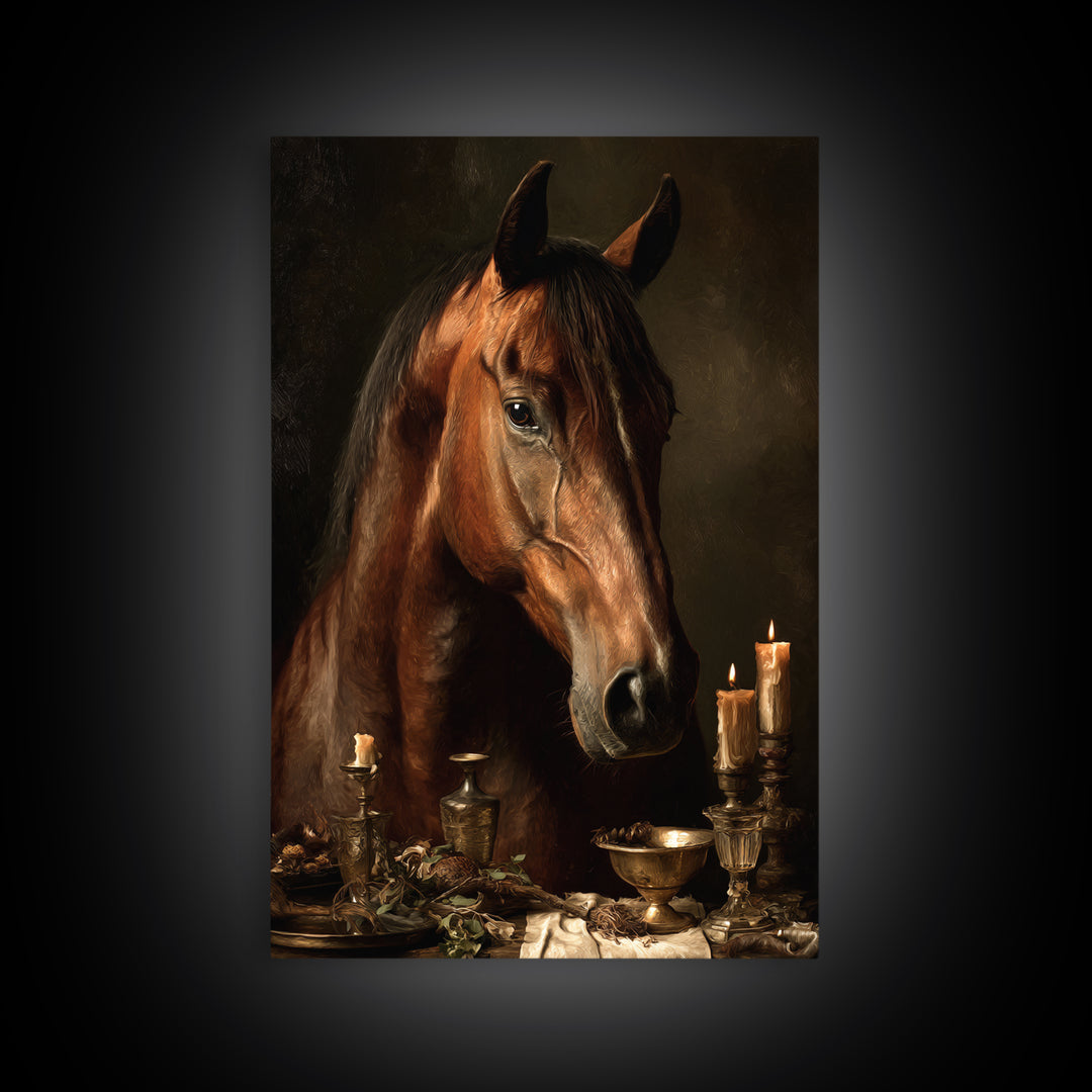 Realistic Horse Portrait Framed Canvas Print, Traditional Art, Landscape, Living Room Decor, Fine Art, Classic, TRA-2x3-83