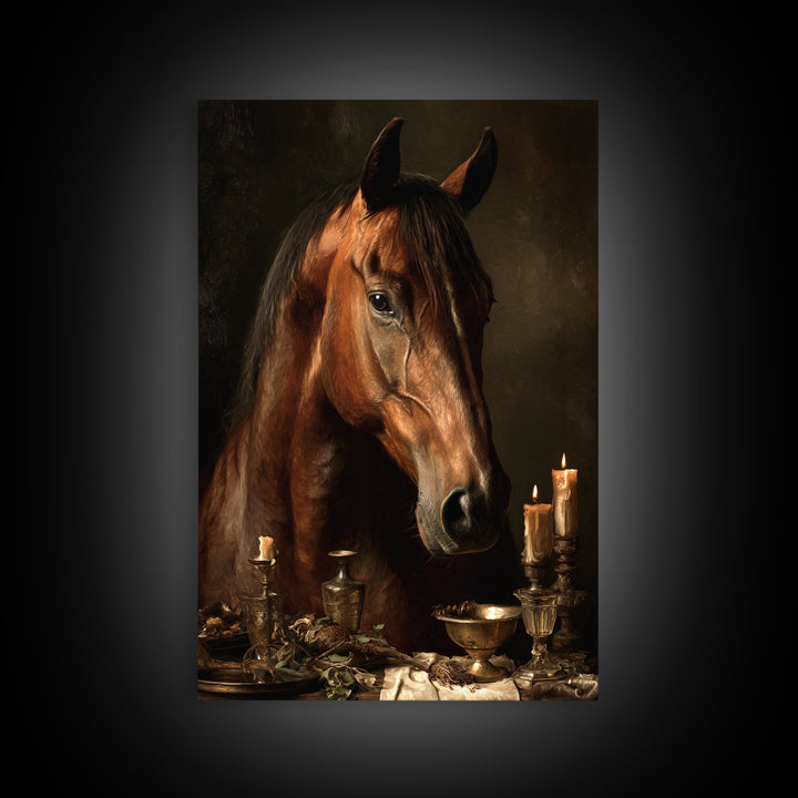 Realistic Horse Portrait Framed Canvas Print, Traditional Art, Landscape, Living Room Decor, Fine Art, Classic, TRA-2x3-83