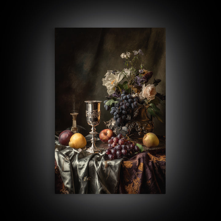 Dutch Fruit and Silver Goblet Still Life Framed Canvas Print, Traditional Art, Modern Decor, Living Room Decor, Classic, TRA-2x3-84