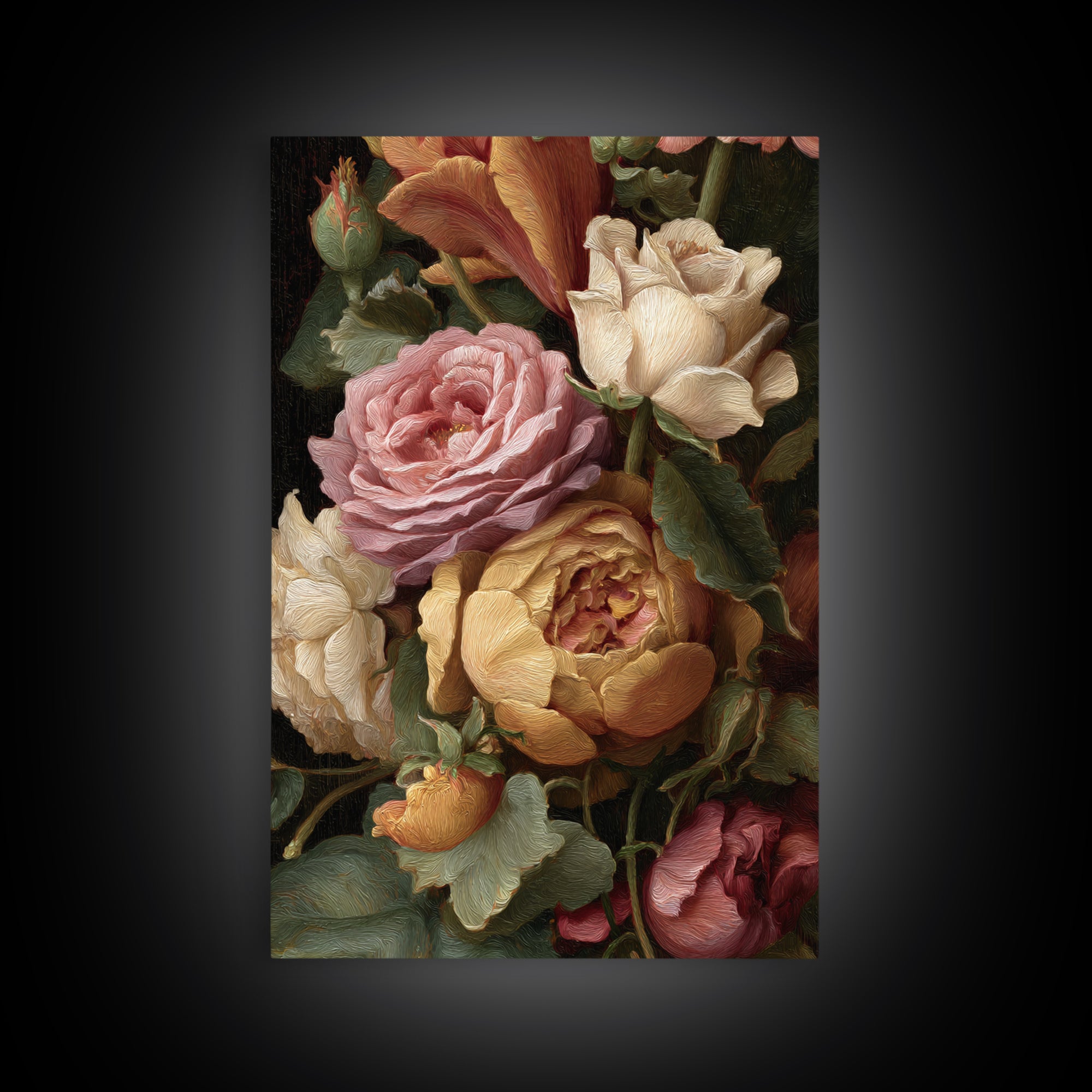 Botanical Watercolor Study of Roses Canvas Print, Traditional Art, Wall Hanging, Living Room Decor, Fine Art, Classic, TRA-2x3-86