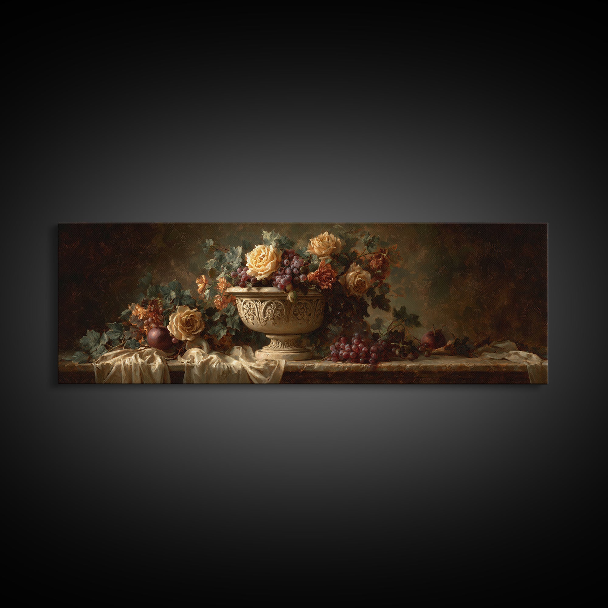 Garden Urn with Roses and Ivy Canvas Print, Traditional Art, Custom Art, Living Room Decor, Fine Art, Classic, Modern Decor, TRA-3x1-16