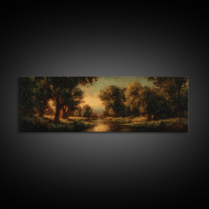 Classic Oil Painted Landscape Framed Canvas Print, Traditional Art, Japanese Decor, Living Room Decor, Fine Art, Classic, TRA-3x1-17