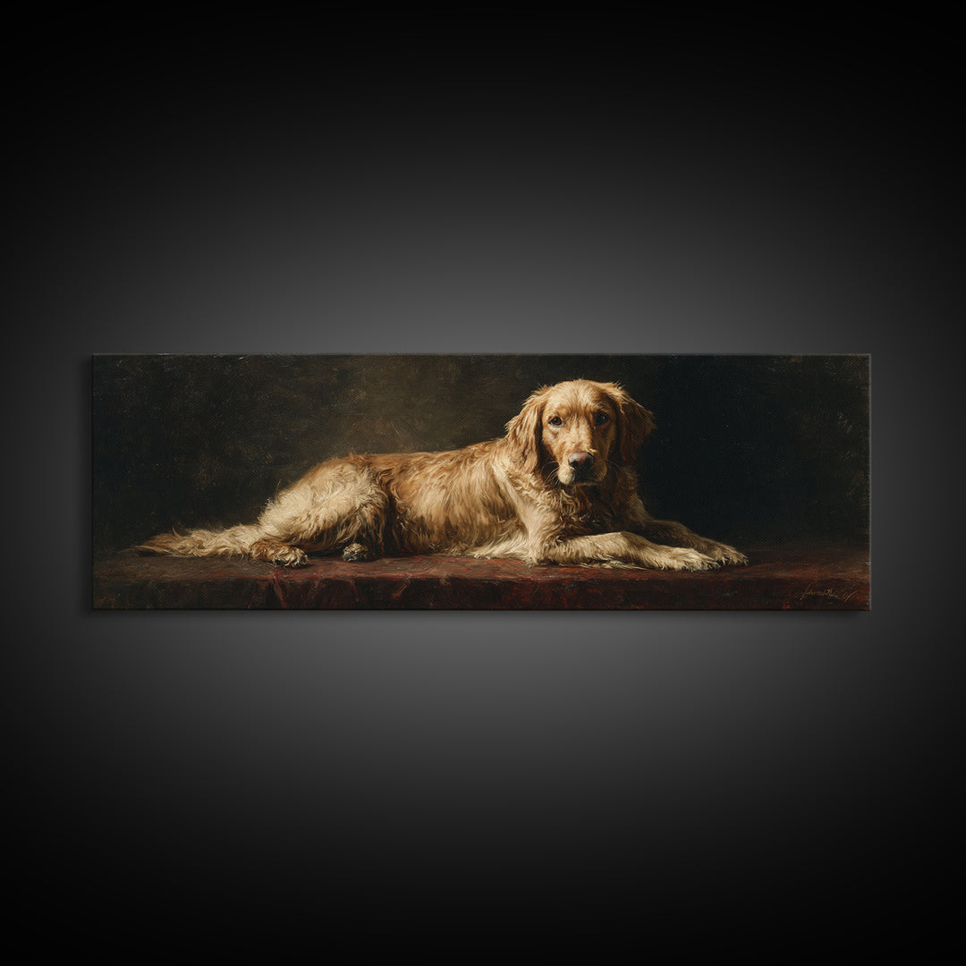Hunting Dog Portrait Framed Canvas Print, Traditional Art, Dark Art, Living Room Decor, Oil Painting, Classic, Minimalist Decor, TRA-3x1-28