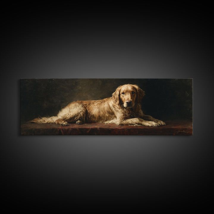 Hunting Dog Portrait Framed Canvas Print, Traditional Art, Dark Art, Living Room Decor, Oil Painting, Classic, Minimalist Decor, TRA-3x1-28