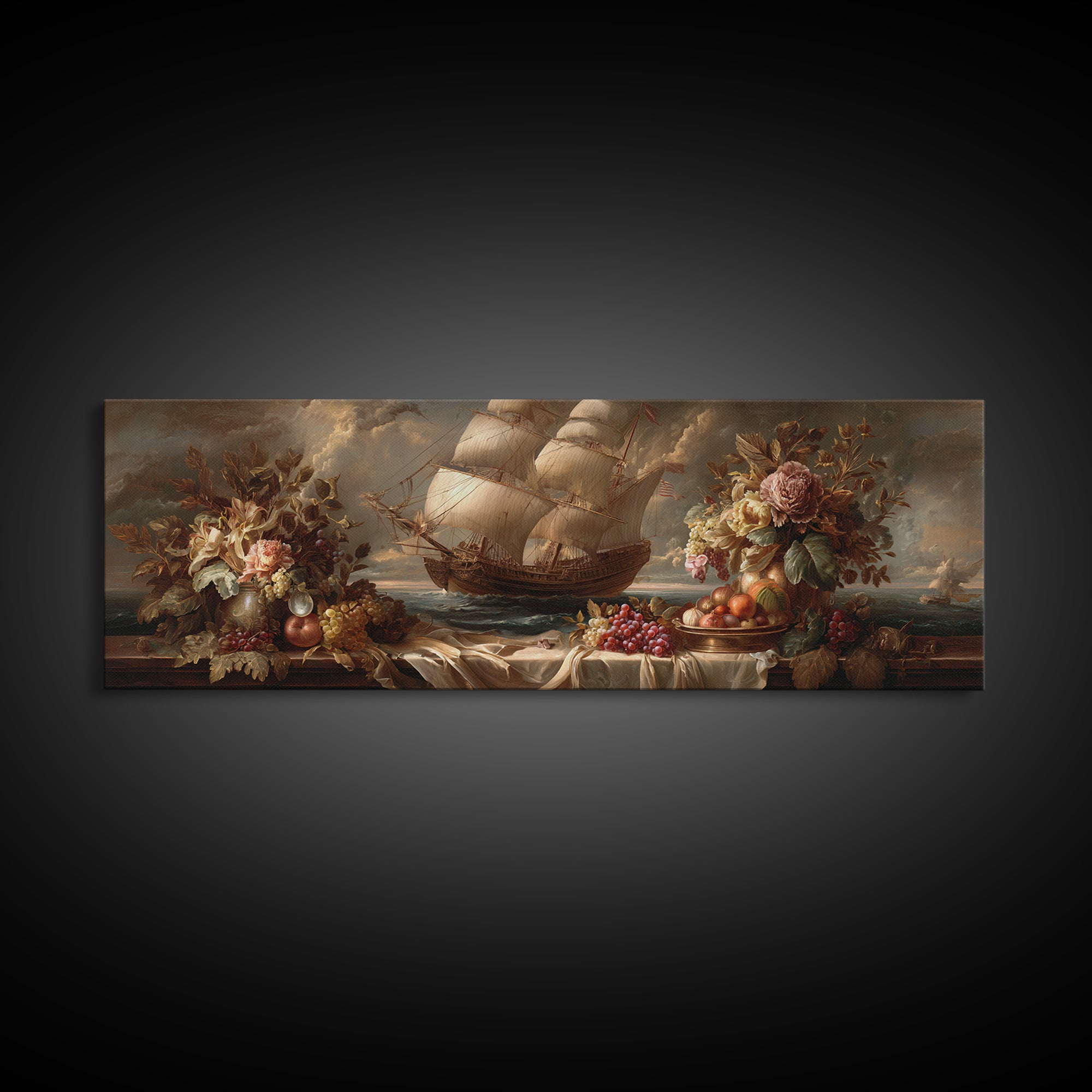 Ship at Sea Canvas Print, Traditional Art, Painting, Living Room Decor, Fine Art, Classic, Art Commissions, Japanese Art, TRA-3x1-30