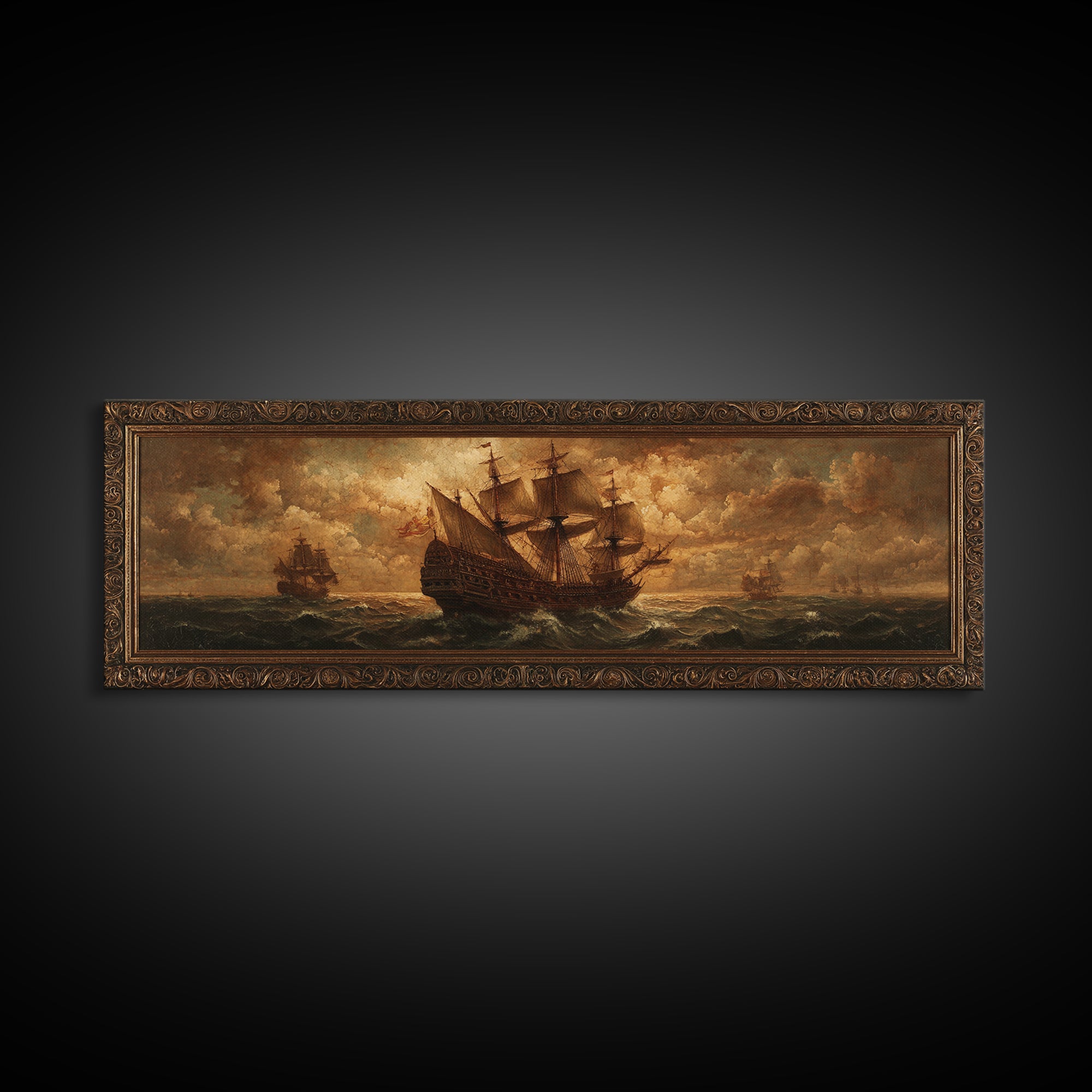 Ship at Sea Canvas Print, Traditional Art, Indian Decor, Living Room Decor, Fine Art, Classic, Luxury Decor, Textured Painting, TRA-3x1-6