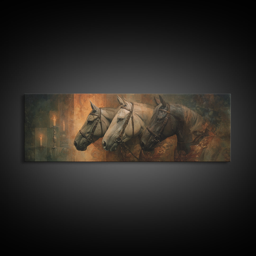 Realistic Horse Portrait Framed Canvas Print, Traditional Art, Wall Hanging, Living Room Decor, Classic, Japanese Decor, TRA-3x1-67