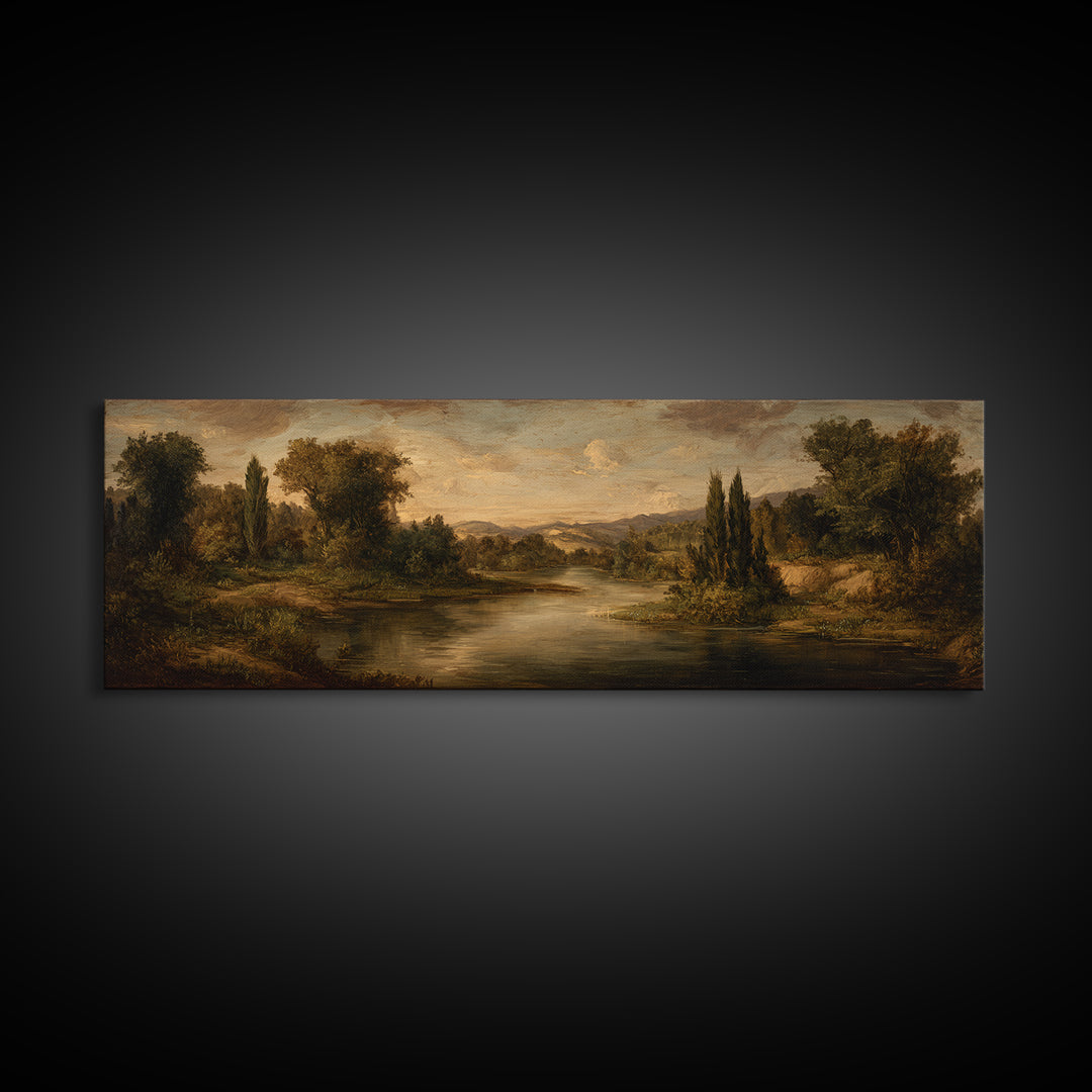 Classic Oil Painted Landscape Framed Canvas Print, Traditional Art, Boho Decor, Living Room Decor, Fine Art, Classic, TRA-3x1-89