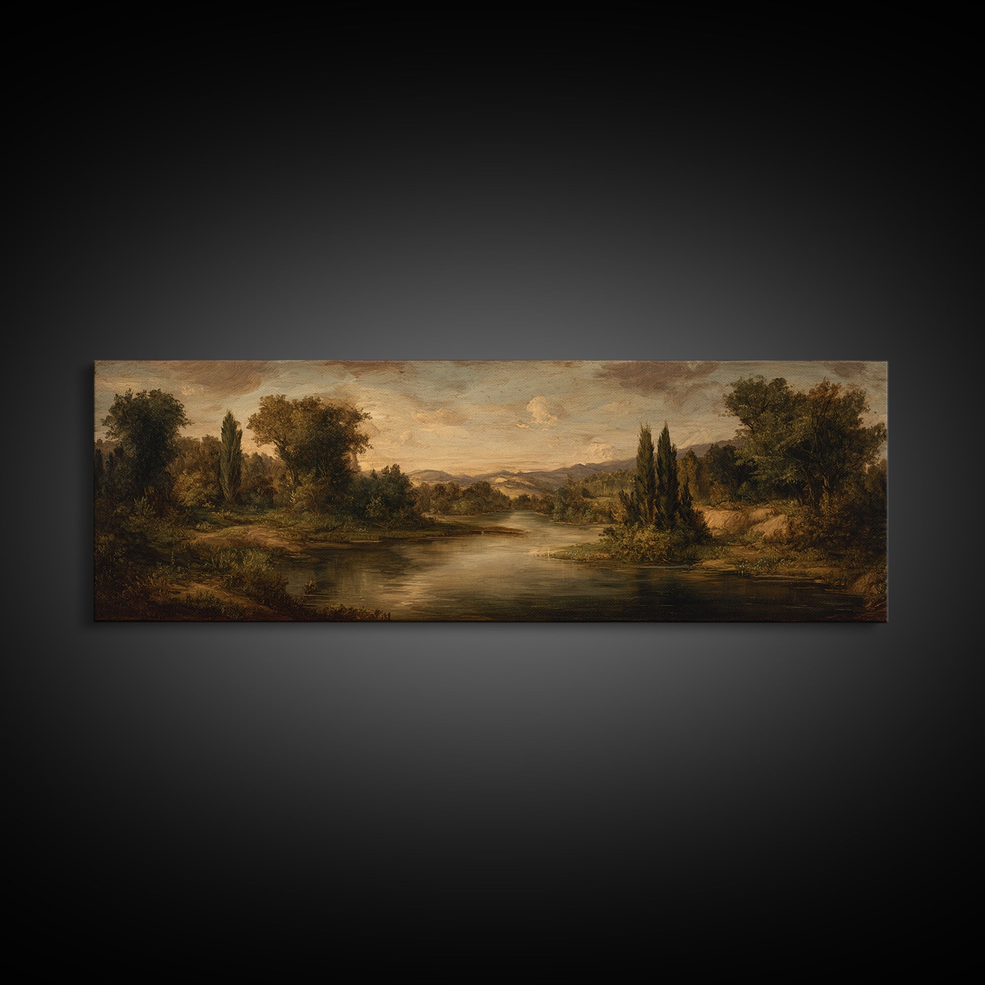 Classic Oil Painted Landscape Framed Canvas Print, Traditional Art, Boho Decor, Living Room Decor, Fine Art, Classic, TRA-3x1-89