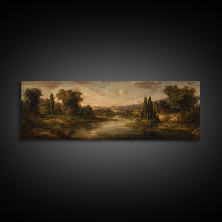 Classic Oil Painted Landscape Framed Canvas Print, Traditional Art, Boho Decor, Living Room Decor, Fine Art, Classic, TRA-3x1-89