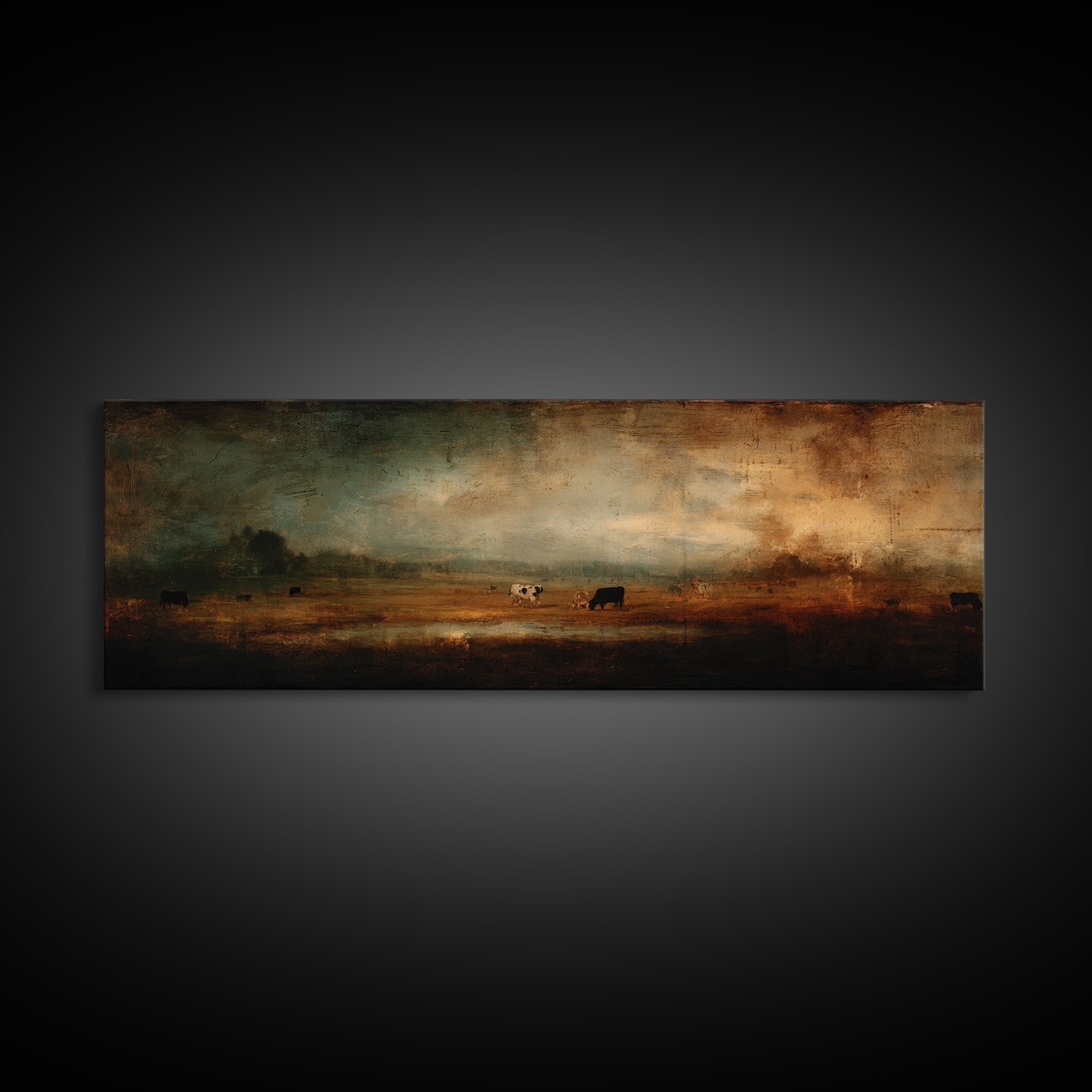 Pastoral Countryside with Cows in Field Canvas Print, Traditional Art, Art Print, Living Room Decor, Oil Painting, Classic, TRA-3x1-95