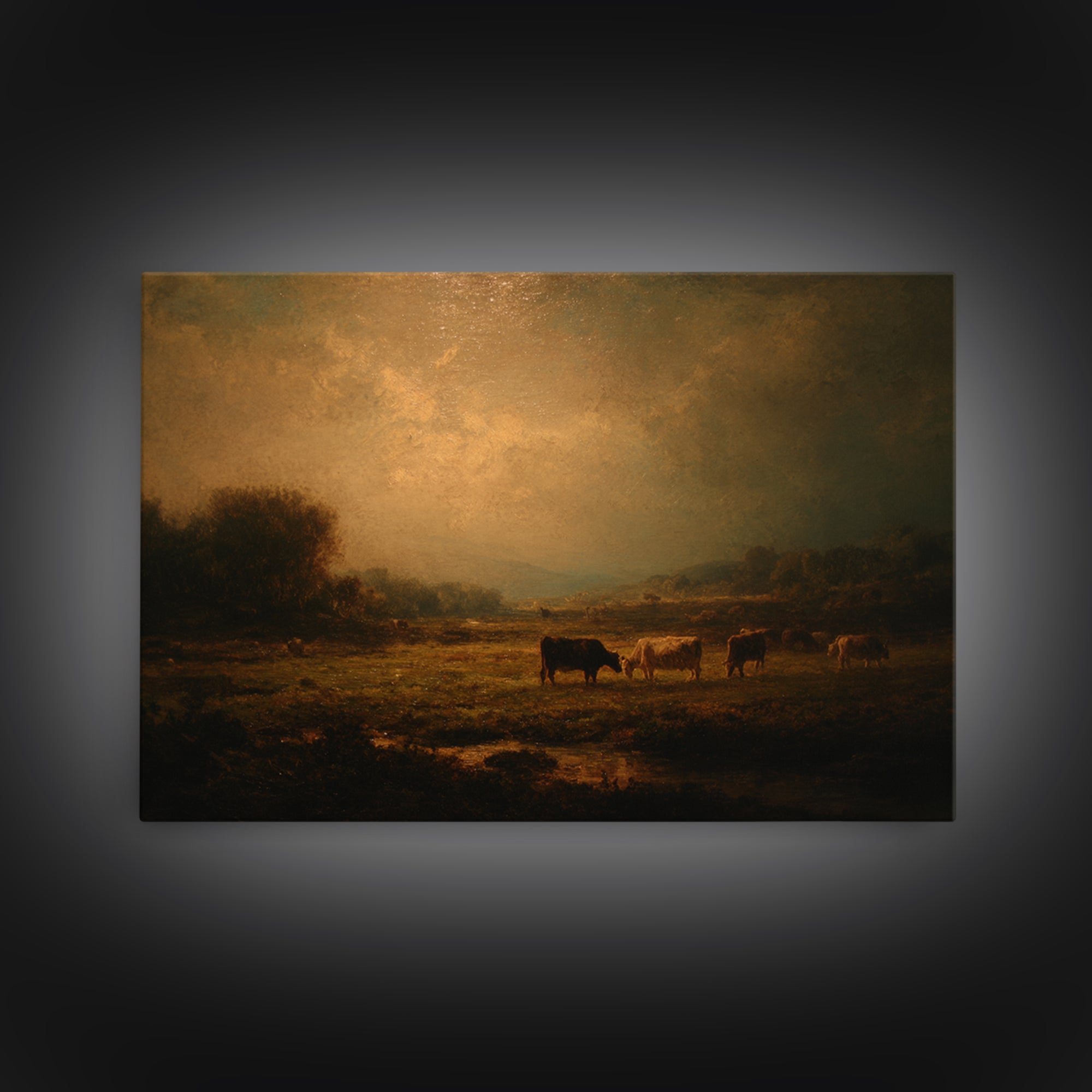 Pastoral Countryside with Cows in Field Canvas Print, Traditional Art, Modern Decor, Living Room Decor, Fine Art, Classic, TRA-3x2-11