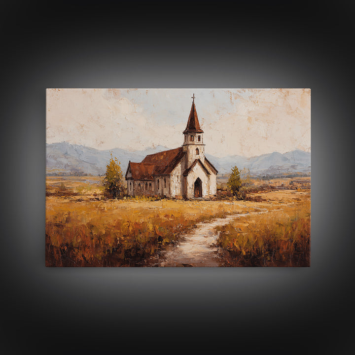 Church Steeple Across Rural Meadow Canvas Print, Traditional Art, Japanese Decor, Living Room Decor, Fine Art, Classic, TRA-3x2-17
