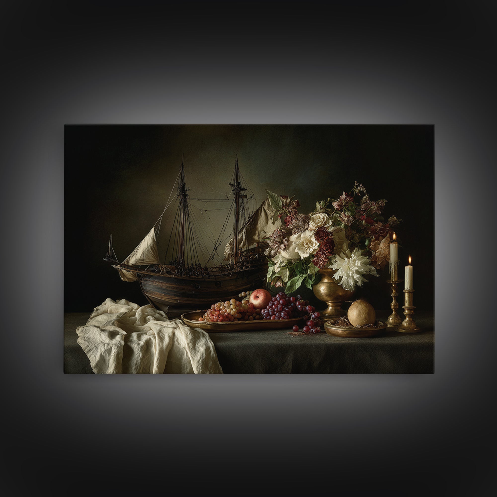 Ship at Sea Framed Canvas Print, Traditional Art, Original Art, Living Room Decor, Fine Art, Classic, Landscape, Indian Art, TRA-3x2-18