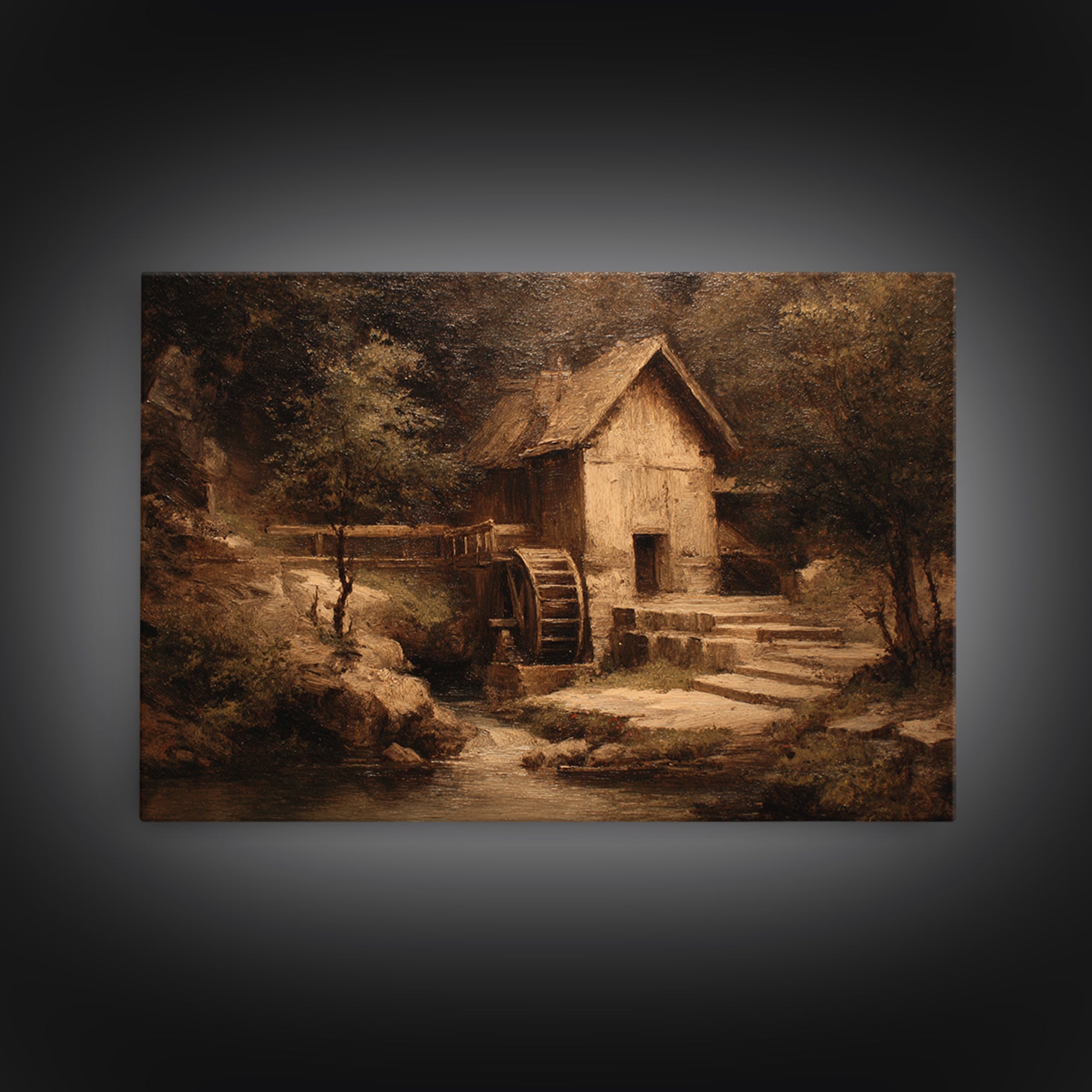 Watermill Beside a Quiet Stream Canvas Print, Traditional Art, Indian Decor, Living Room Decor, Fine Art, Classic, Luxury Decor, TRA-3x2-21