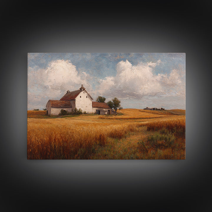 Barn and Farmland Framed Canvas Print, Traditional Art, Gallery Decor, Living Room Decor, Fine Art, Classic, Wall Art, TRA-3x2-27