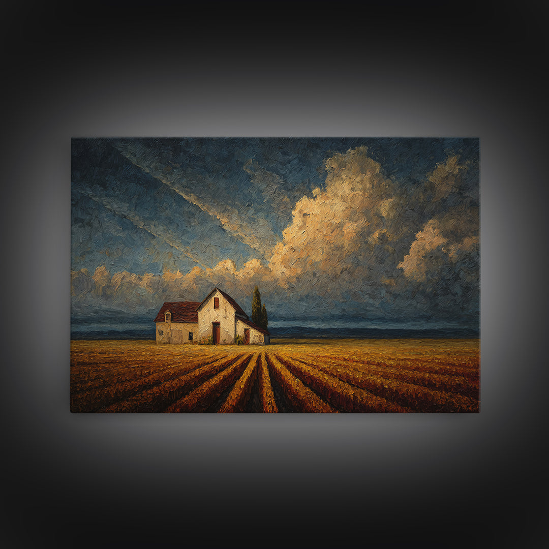 Barn and Farmland Canvas Print, Traditional Art, Indian Decor, Living Room Decor, Fine Art, Classic, Luxury Decor, TRA-3x2-3