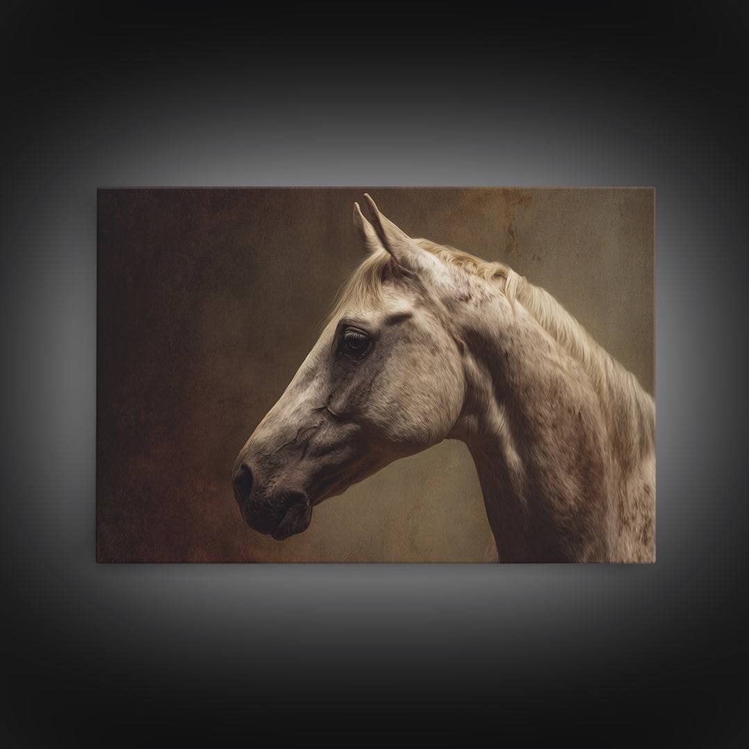 Realistic Horse Portrait Framed Canvas Print, Traditional Art, Statement Artwork, Living Room Decor, Fine Art, Classic, TRA-3x2-31