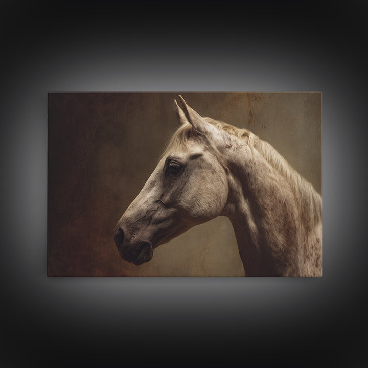 Realistic Horse Portrait Framed Canvas Print, Traditional Art, Statement Artwork, Living Room Decor, Fine Art, Classic, TRA-3x2-31