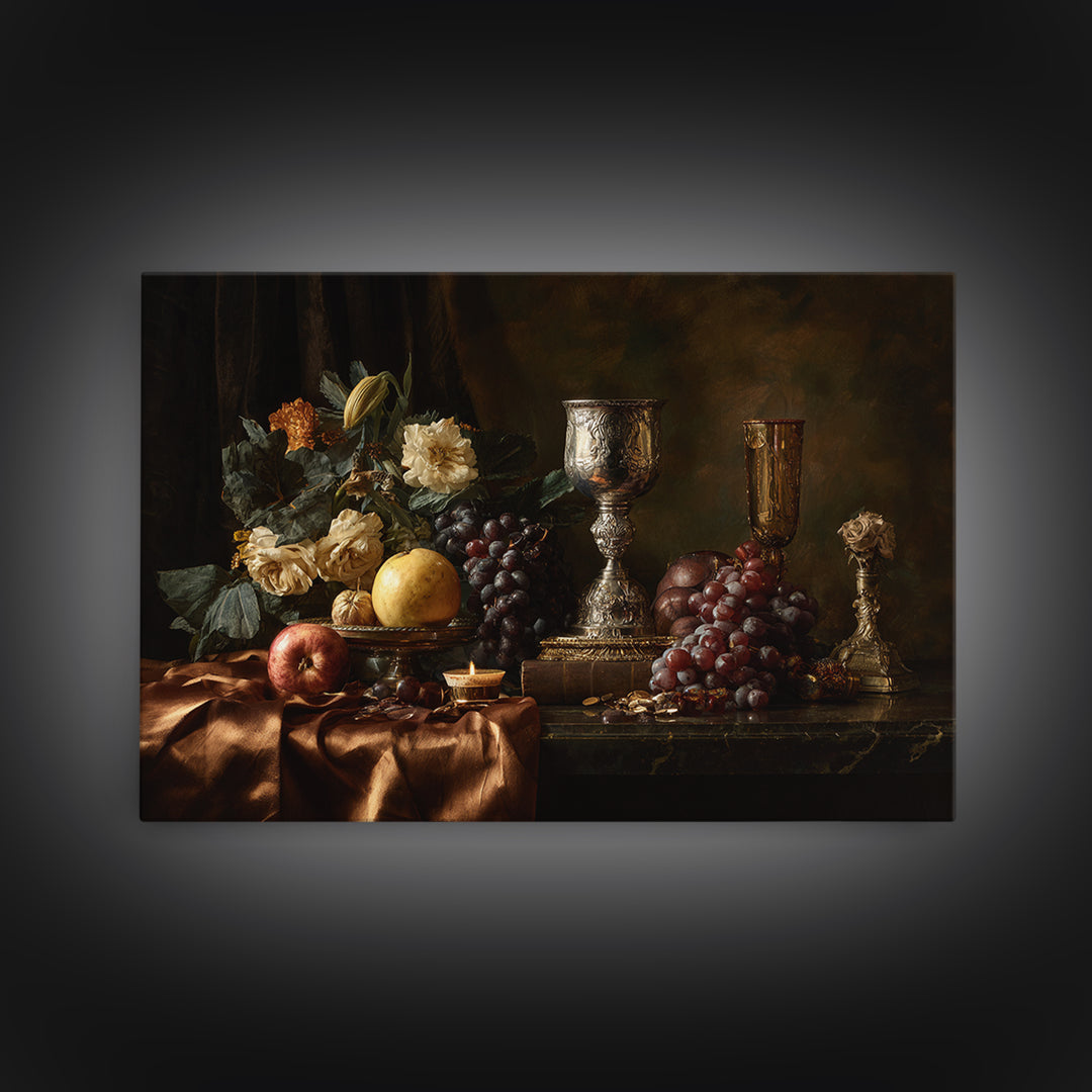 Dutch Fruit and Silver Goblet Still Life Canvas Print, Traditional Art, Indian Art, Living Room Decor, Fine Art, Classic, TRA-3x2-32