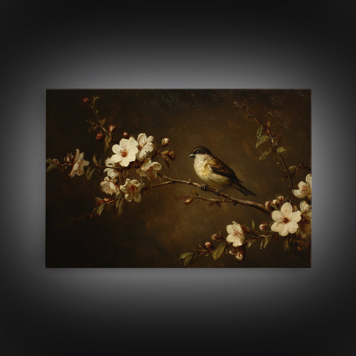 Bird Study on a Flowering Branch Canvas Print, Traditional Art, Japanese Art, Living Room Decor, Watercolor Art, Classic, TRA-3x2-38