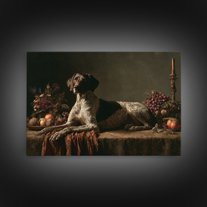 Hunting Dog Portrait Framed Canvas Print, Traditional Art, Dark Art, Living Room Decor, Oil Painting, Classic, Minimalist Decor, TRA-3x2-40
